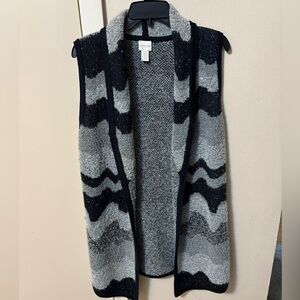 Chico's Black and Gray Wool Cardigan Vest Sz 0. US Sz S. 33 inches long
